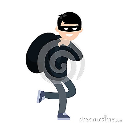 Thief with bag of money Vector Illustration