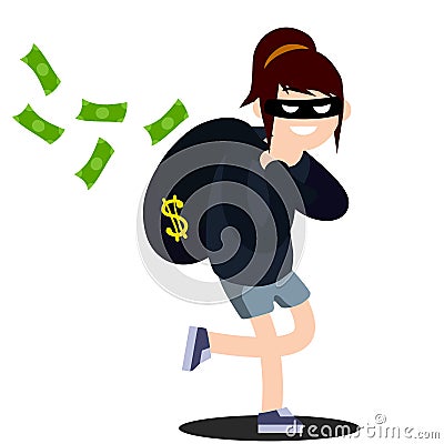 Thief with bag of money. Vector Illustration