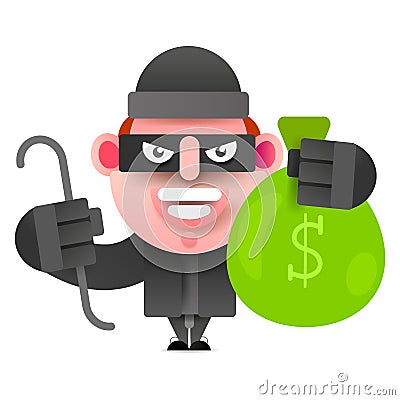 Thief With A Bag Of Money Running From Prosecution. Vector Illustration Vector Illustration