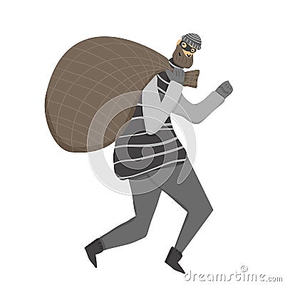 Thief with bag. Vector hand drawn bandit isolated Vector Illustration