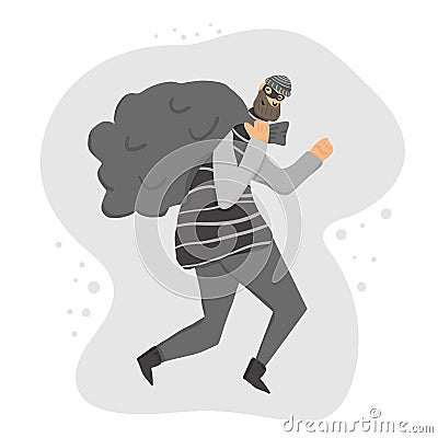 Thief with bag. Vector hand drawn bandit isolated Vector Illustration