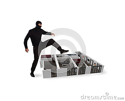 Thief with balaclava is ready to rob an apartment Stock Photo