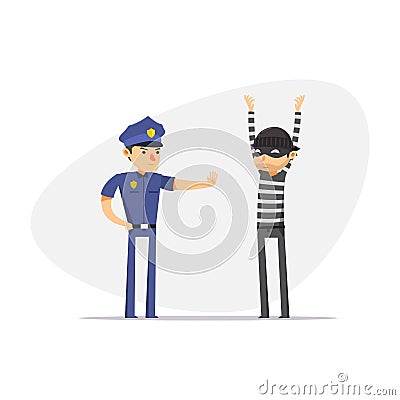 A thief is being stopped by police. Isolated Vector Illustration Vector Illustration