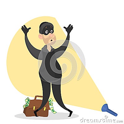 Thief or burglar arrested concept. Criminal in danger Vector Illustration
