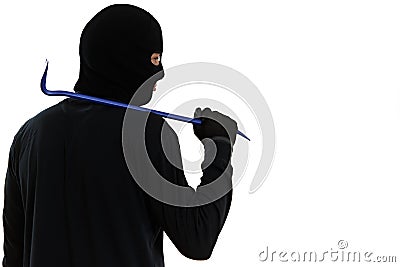 Thief burglar with metal crowbar Stock Photo