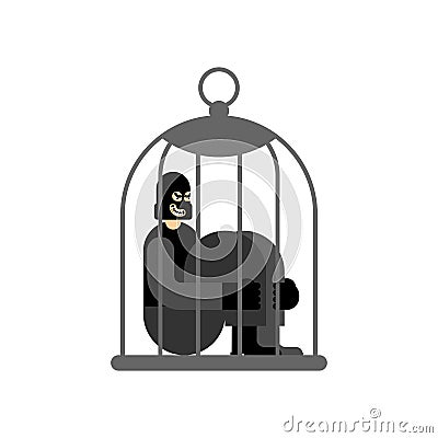 Thief in cage. criminal behind bars. vector illustration Vector Illustration