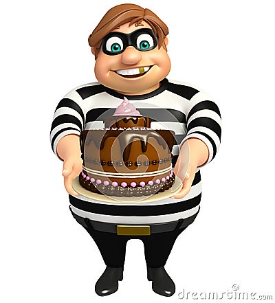 Thief with Cake Cartoon Illustration