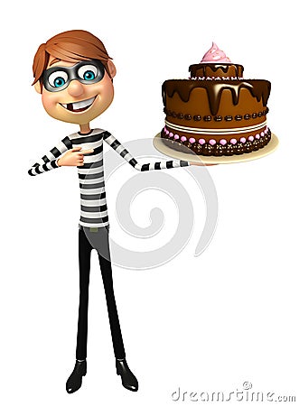 Thief with Cake Cartoon Illustration