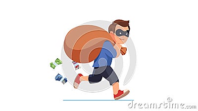 Thief criminal running carrying sack full of money Vector Illustration