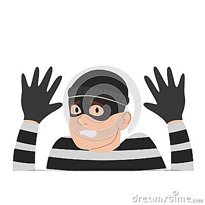 Thief got caught vector isolated. Frightened criminal Vector Illustration