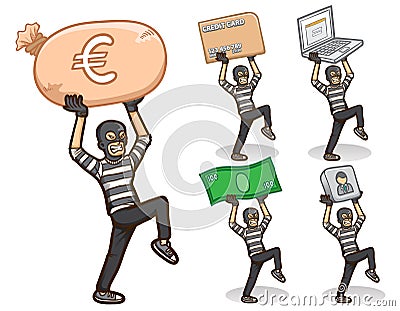 Thief hacker character sticker emoji illustration set Vector Illustration