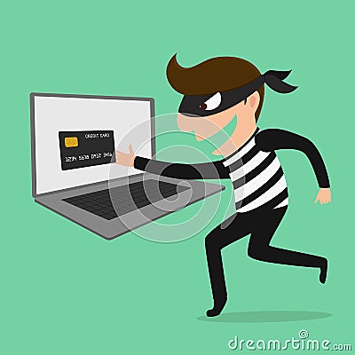 Thief Hacker steal your data credit card and money Vector Illustration