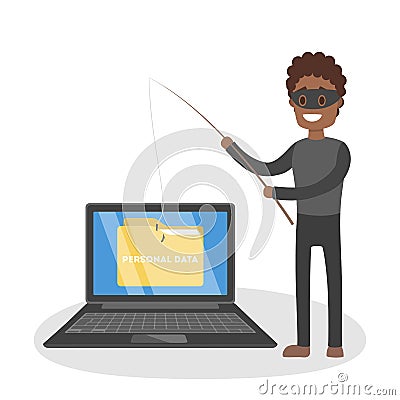 Thief. Hacker stealing confidential data document folder Vector Illustration