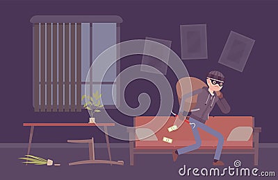 Thief housebreaker in a room Vector Illustration