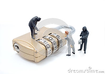 Thief man miniature figure concept steal data Stock Photo