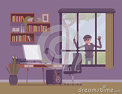 Thief plannig the house robbery Vector Illustration