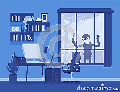 Thief planning the house robbery Vector Illustration