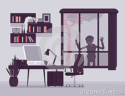 Thief planning the house robbery Vector Illustration