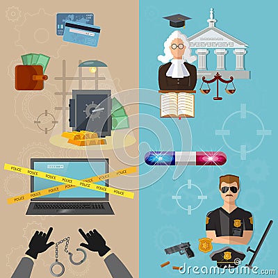 Thief and policeman data protection crime and punishment Vector Illustration