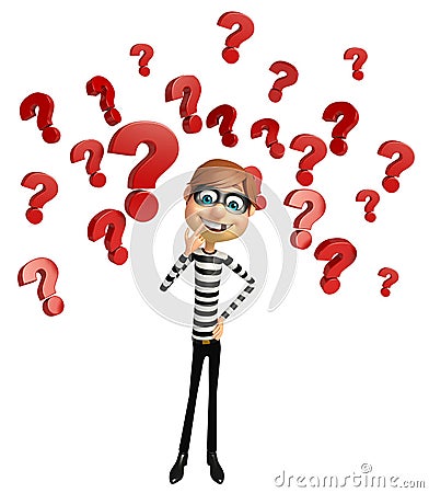 Thief with Question mark sign Cartoon Illustration
