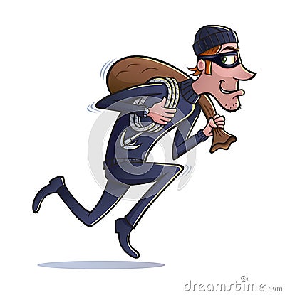 Thief Running with Bag of Loot Stock Photo