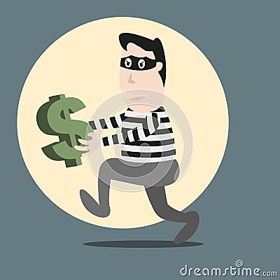 Thief running stealing money Vector Illustration