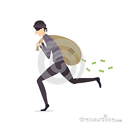 Thief Runs Away with a Bag of Money Vector Illustration