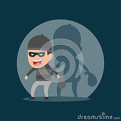 Thief steals in the night, criminal concept, vector illustration. Vector Illustration