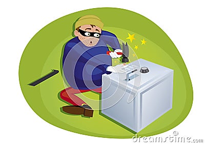 thief steeling money from security safe Vector Illustration