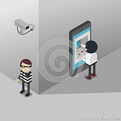 Thief trying to steal money Vector Illustration