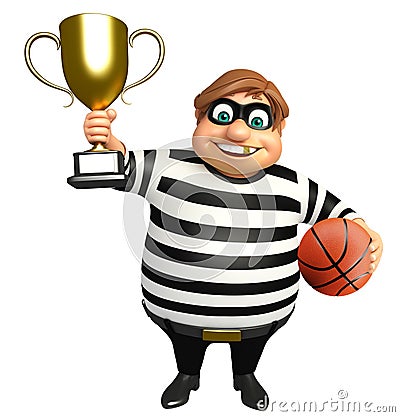 Thief with Winning cup & basketball Cartoon Illustration