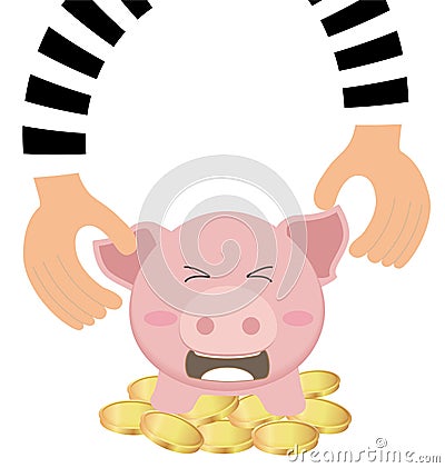 Thieves Hand Stealing Money Coin From Piggy Bank Vector Illustration