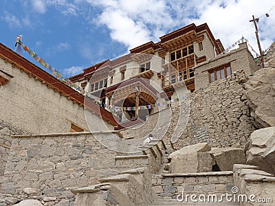 Thikse Gompa or Thikse Monastery at Leh Ladakh . Buddhism . Peace . Travel India . Old architecture . Stock Photo