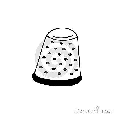 Thimble. Black and white vector doodle. Sewing tool Vector Illustration