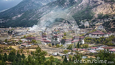 Thimphu capital city of Bhutan Valley country in the bird eye vi Stock Photo