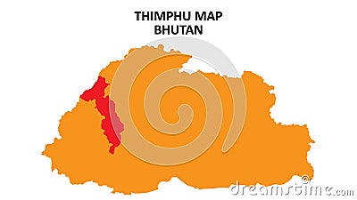 Thimphu State and regions map highlighted on Bhutan map Vector Illustration