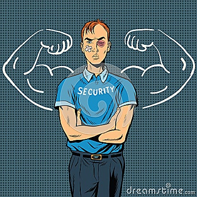 Thin beaten the security guard dreams of power Vector Illustration