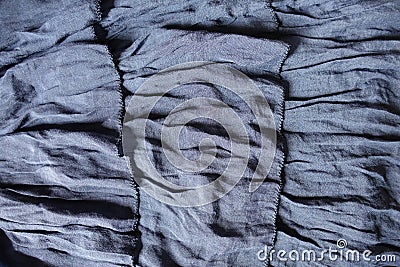 Thin blue fabric with 3 rows of flounces Stock Photo