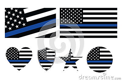 Thin Blue Line flag. Simple icon set. Flat style element for graphic design. Vector EPS10 illustration. Vector Illustration