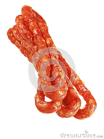 Thin dry sausage. Stock Photo