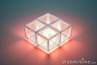 4 thin glowing squares arranged in 2x2 formation, connected to each other. Generative AI Stock Photo