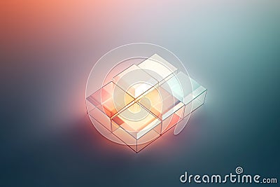 4 thin glowing squares arranged in 2x2 formation, connected to each other. Generative AI Stock Photo