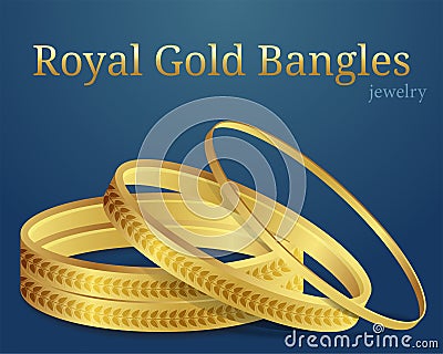 thin gold bangles golden Bracelet jewelry on blue background Stock Photo