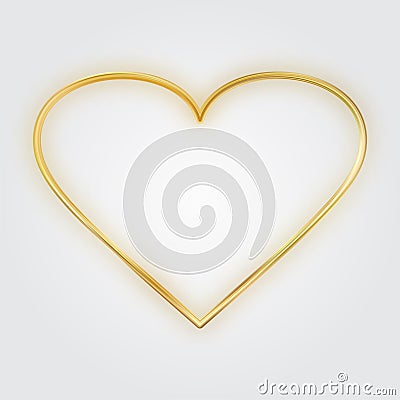 Thin gold heart frame. Golden realistic heart border. Luxury symbol of love. Vector Illustration