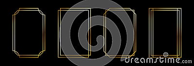 Thin golden frame set. Gold geometric border collection in art deco style. Thin linear shining rectangular shape bundle Vector Illustration