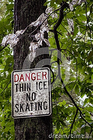 Danger sign thin ice Stock Photo