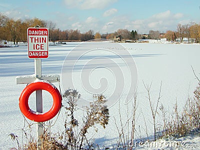 Thin ice sign Stock Photo