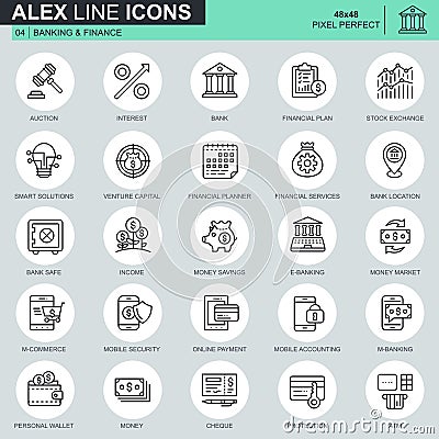Thin line banking and finance icons set Vector Illustration