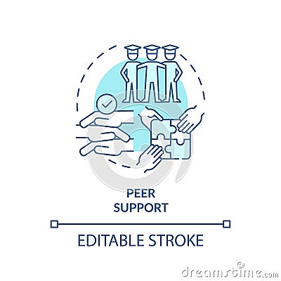 Thin line blue icon peer support concept Vector Illustration