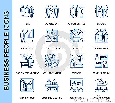 Thin Line Business People Related Vector Icons Set Vector Illustration